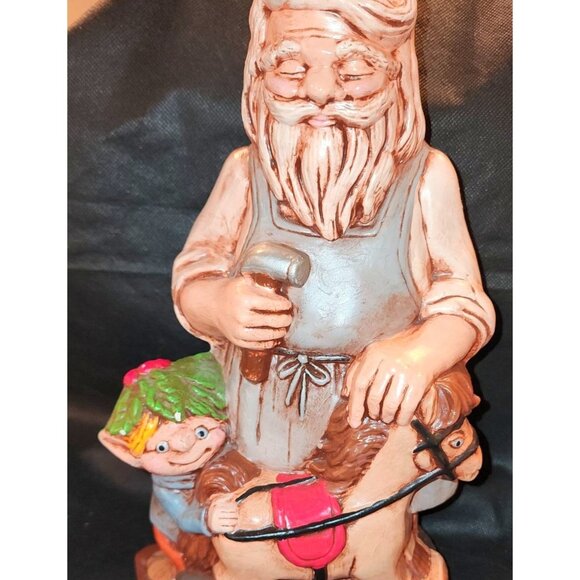 Handcrafted Santa With Elf Rocking Horse Figurine Vintage Ceramic - Picture 3 of 10